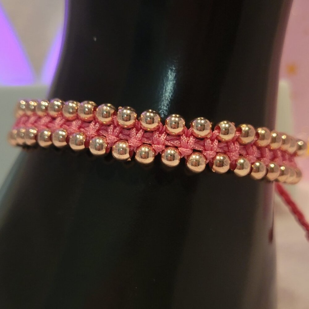 Pretty in Pink Adjustable Macrame Bracelet HANDMADE